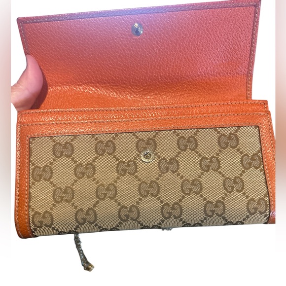 EUC GUCCI CANVAS LONG WALLET with unbranded crossbody chain - Picture 10 of 11